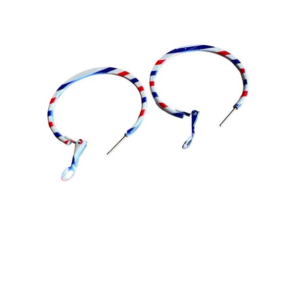 Vintage Hoop Pierced Earrings Patriotic Holiday Jewelry 1.5" Red White Blue - Picture 6 of 13